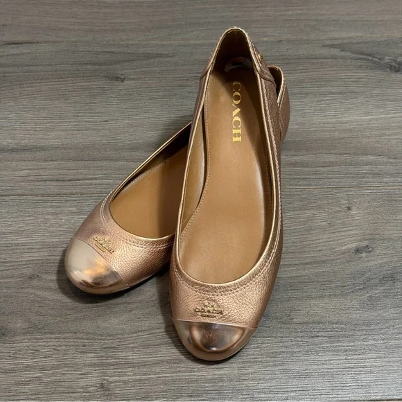 COACH Women's Rose Gold Chelsea Leather Cap-Toe Ballet Flats- LIKE NEW - Picture 1 of 10